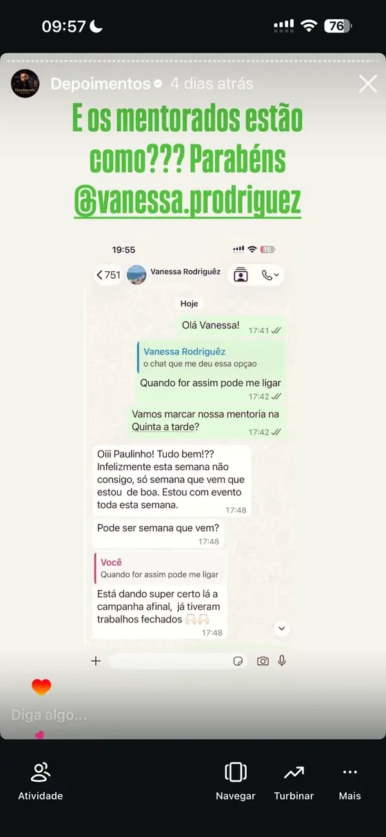 Depoimento de mentorada com campanha dando resultado