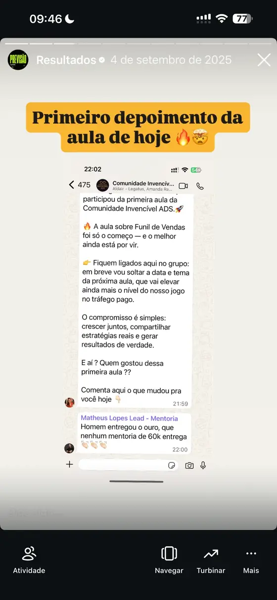 Depoimento sobre a primeira aula da comunidade