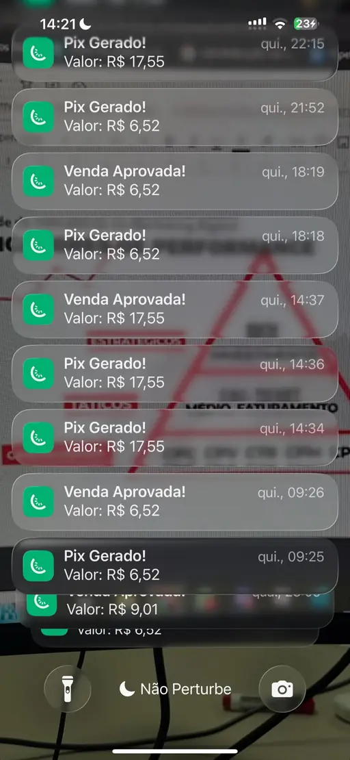 Notificações de vendas aprovadas no celular